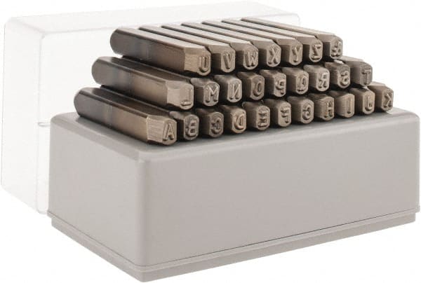 C.H. Hanson - 27 Piece, 3/16" Character Steel Stamp Set - Letters, Low Stress Round Face Full - Exact Tooling