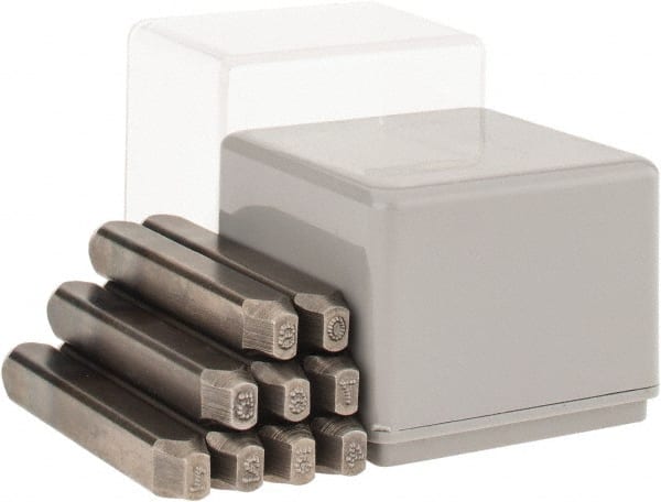 C.H. Hanson - 9 Piece, 1/8" Character Steel Stamp Set - Figures, Low Stress Round Face Dot - Exact Tooling