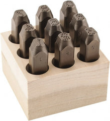 C.H. Hanson - 9 Piece, 3/8" Character Steel Stamp Set - Figures, Low Stress Round Face Dot - Exact Tooling