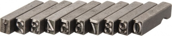 C.H. Hanson - 10 Piece, 3/16 Inch Character, Steel Type Set - 10 Character Capacity, 0-9 Content - Exact Tooling