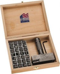 C.H. Hanson - 51 Piece, 1/4 Inch Character, Steel Type Set - 8 Character Capacity, Letter Set A-Z, Number Set 0-9, Dash, 3 Blank Spacers, Ea of 1-9, A, E and Wood Box with Plastic Insert - Exact Tooling