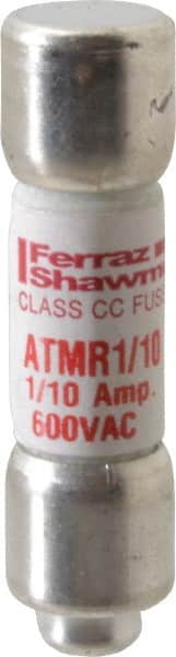 Ferraz Shawmut - 600 VAC/VDC, 0.1 Amp, Fast-Acting General Purpose Fuse - Clip Mount, 1-1/2" OAL, 100 at DC, 200 at AC kA Rating, 13/32" Diam - Exact Tooling