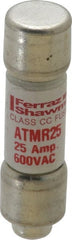 Ferraz Shawmut - 600 VAC/VDC, 25 Amp, Fast-Acting General Purpose Fuse - Clip Mount, 1-1/2" OAL, 100 at DC, 200 at AC kA Rating, 13/32" Diam - Exact Tooling