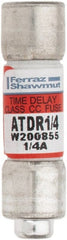 Ferraz Shawmut - 300 VDC, 600 VAC, 0.25 Amp, Time Delay General Purpose Fuse - Clip Mount, 1-1/2" OAL, 100 at DC, 200 at AC kA Rating, 13/32" Diam - Exact Tooling