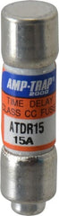 Ferraz Shawmut - 300 VDC, 600 VAC, 15 Amp, Time Delay General Purpose Fuse - Clip Mount, 1-1/2" OAL, 100 at DC, 200 at AC kA Rating, 13/32" Diam - Exact Tooling