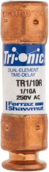 Ferraz Shawmut - 250 VAC/VDC, 0.1 Amp, Time Delay General Purpose Fuse - Clip Mount, 50.8mm OAL, 20 at DC, 200 at AC kA Rating, 9/16" Diam - Exact Tooling