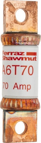Ferraz Shawmut - 300 VDC & 600 VAC, 70 Amp, Fast-Acting General Purpose Fuse - Bolt-on Mount, 75mm OAL, 100 at DC, 200 at AC kA Rating, 13/16" Diam - Exact Tooling