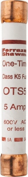 Ferraz Shawmut - 300 VDC, 600 VAC, 5 Amp, Fast-Acting General Purpose Fuse - Clip Mount, 127mm OAL, 20 at DC, 50 at AC kA Rating, 13/16" Diam - Exact Tooling