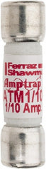 Ferraz Shawmut - 600 VAC/VDC, 0.1 Amp, Fast-Acting General Purpose Fuse - Clip Mount, 1-1/2" OAL, 100 at AC/DC kA Rating, 13/32" Diam - Exact Tooling
