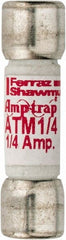 Ferraz Shawmut - 600 VAC/VDC, 0.25 Amp, Fast-Acting General Purpose Fuse - Clip Mount, 1-1/2" OAL, 100 at AC/DC kA Rating, 13/32" Diam - Exact Tooling