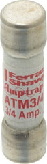 Ferraz Shawmut - 600 VAC/VDC, 0.75 Amp, Fast-Acting Midget Fuse - Clip Mount, 1-1/2" OAL, 100 at AC/DC kA Rating, 13/32" Diam - Exact Tooling