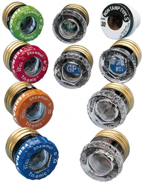 Ferraz Shawmut - 125 VAC, 25 Amp, Time Delay Plug Fuse - Screw Mount Mount, 1.29" OAL, 10 at AC kA Rating, 1-1/8" Diam - Exact Tooling