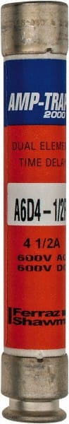 Ferraz Shawmut - 600 VAC/VDC, 4.5 Amp, Time Delay General Purpose Fuse - Clip Mount, 127mm OAL, 100 at DC, 200 at AC kA Rating, 13/16" Diam - Exact Tooling