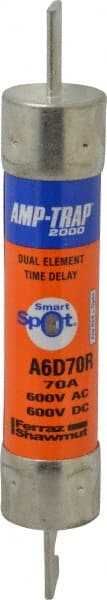 Ferraz Shawmut - 600 VAC/VDC, 70 Amp, Time Delay General Purpose Fuse - Clip Mount, 7-7/8" OAL, 100 at DC, 200 at AC kA Rating, 1-5/16" Diam - Exact Tooling