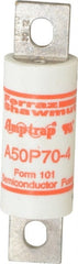 Ferraz Shawmut - 450 VDC, 500 VAC, 70 Amp, Fast-Acting Semiconductor/High Speed Fuse - Bolt-on Mount, 3-5/8" OAL, 100 at AC, 79 at DC kA Rating, 1" Diam - Exact Tooling