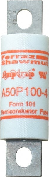 Ferraz Shawmut - 450 VDC, 500 VAC, 100 Amp, Fast-Acting Semiconductor/High Speed Fuse - Bolt-on Mount, 3-5/8" OAL, 100 at AC, 79 at DC kA Rating, 1" Diam - Exact Tooling