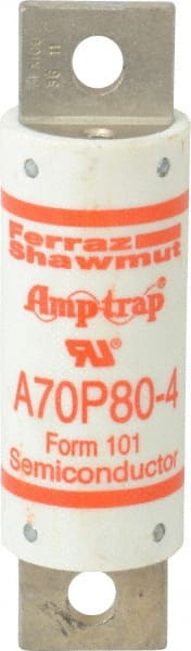 Ferraz Shawmut - 650 VDC, 700 VAC, 80 Amp, Fast-Acting Semiconductor/High Speed Fuse - Bolt-on Mount, 4-3/8" OAL, 100 at AC/DC kA Rating, 31mm Diam - Exact Tooling