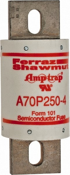 Ferraz Shawmut - 650 VDC, 700 VAC, 250 Amp, Fast-Acting Semiconductor/High Speed Fuse - Bolt-on Mount, 5-3/32" OAL, 100 at AC/DC kA Rating, 2" Diam - Exact Tooling