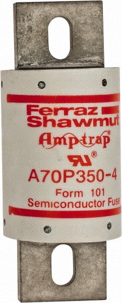 Ferraz Shawmut - 650 VDC, 700 VAC, 350 Amp, Fast-Acting Semiconductor/High Speed Fuse - Bolt-on Mount, 5-3/32" OAL, 100 at AC/DC kA Rating, 2" Diam - Exact Tooling