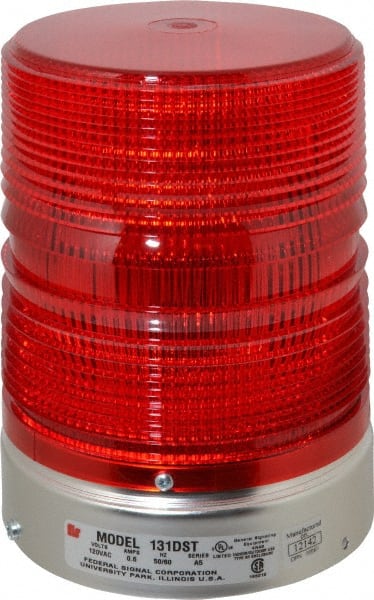 Federal Signal Corp - 120 VAC, 3R NEMA Rated, Strobe Tube, Red, Double Flash Strobe Light - 80 Flashes per min, 1/2 Inch Pipe, 5-11/16 Inch Diameter, 8-1/2 Inch High, IP45 Ingress Rating, Pipe Mount - Exact Tooling