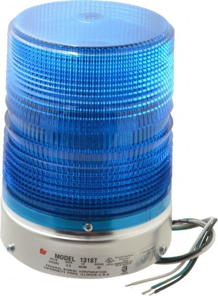 Federal Signal Corp - 120 VAC, 3R NEMA Rated, Strobe Tube, Blue, Single Flash Strobe Light - 80 Flashes per min, 1/2 Inch Pipe, 5.7 Inch Diameter, 8-1/2 Inch High, IP45 Ingress Rating, Pipe Mount - Exact Tooling