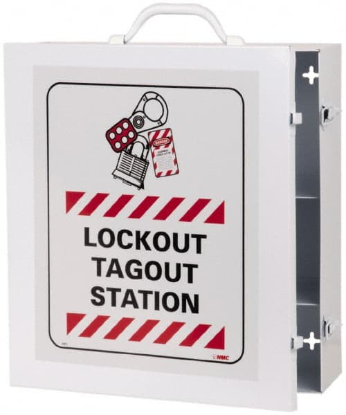NMC - 1 Piece, Empty Steel Lockout Cabinet - 15 Inch Wide x 16 Inch High x 5-1/2 Inch Deep, White, Covered - Exact Tooling