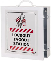 NMC - 1 Piece, Empty Steel Lockout Cabinet - 15 Inch Wide x 16 Inch High x 5-1/2 Inch Deep, White, Covered - Exact Tooling