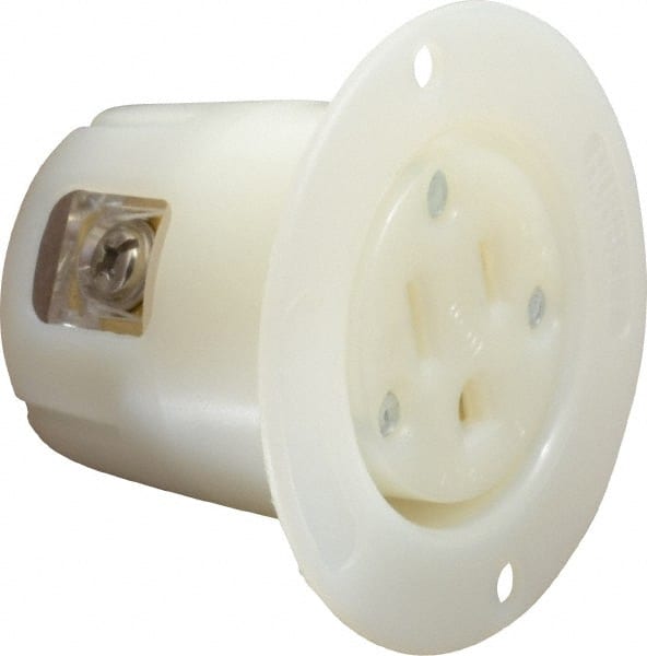 Hubbell Wiring Device-Kellems - 125 VAC, 20 Amp, 5-20R NEMA Configuration, White, Industrial Grade, Self Grounding Single Receptacle - 1 Phase, 2 Poles, 3 Wire, Flush Mount - Exact Tooling