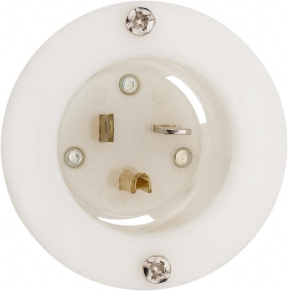 Hubbell Wiring Device-Kellems - 125 VAC, 20 Amp, 5-20P NEMA Configuration, White, Industrial Grade, Self Grounding Single Receptacle - 1 Phase, 2 Poles, 3 Wire, Flush Mount - Exact Tooling