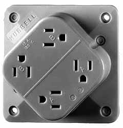 Hubbell Wiring Device-Kellems - 125 VAC, 15 Amp, 5-15R NEMA Configuration, Brown, Hospital Grade, Self Grounding Fourplex Receptacle - 1 Phase, 2 Poles, 3 Wire, Flush Mount, Impact Resistant - Exact Tooling