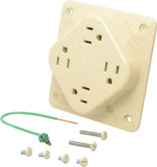 Hubbell Wiring Device-Kellems - 125 VAC, 15 Amp, 5-15R NEMA Configuration, Ivory, Specification Grade, Self Grounding Fourplex Receptacle - 1 Phase, 2 Poles, 3 Wire, Flush Mount, Impact Resistant - Exact Tooling