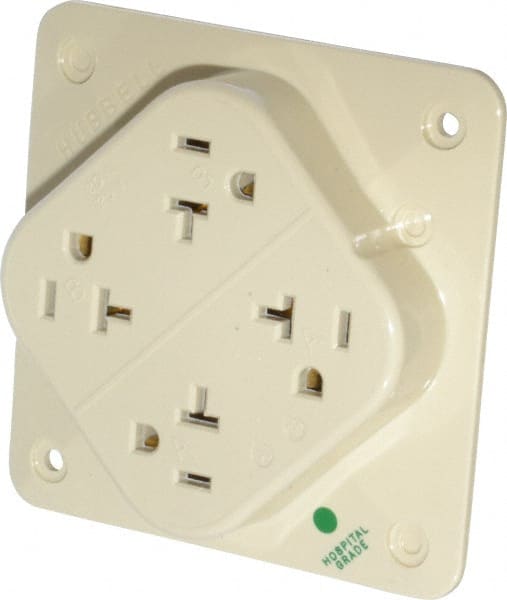 Hubbell Wiring Device-Kellems - 125 VAC, 20 Amp, 5-20R NEMA Configuration, Ivory, Hospital Grade, Self Grounding Fourplex Receptacle - 1 Phase, 2 Poles, 3 Wire, Flush Mount, Impact Resistant - Exact Tooling