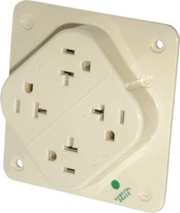 Hubbell Wiring Device-Kellems - 125 VAC, 20 Amp, 5-20R NEMA Configuration, Ivory, Hospital Grade, Self Grounding Fourplex Receptacle - 1 Phase, 2 Poles, 3 Wire, Flush Mount, Impact Resistant - Exact Tooling