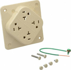 Hubbell Wiring Device-Kellems - 125 VAC, 20 Amp, 5-20R NEMA Configuration, Ivory, Specification Grade, Self Grounding Fourplex Receptacle - 1 Phase, 2 Poles, 3 Wire, Flush Mount, Impact Resistant - Exact Tooling