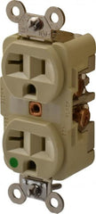 Hubbell Wiring Device-Kellems - 125 VAC, 20 Amp, 5-20R NEMA Configuration, Ivory, Hospital Grade, Self Grounding Duplex Receptacle - 1 Phase, 2 Poles, 3 Wire, Flush Mount, Chemical, Corrosion and Impact Resistant - Exact Tooling