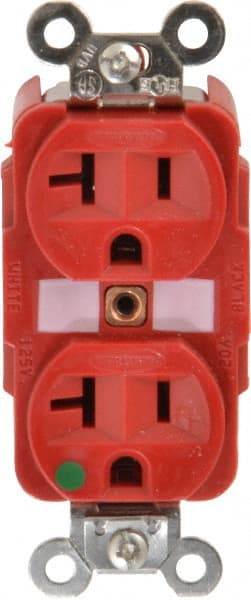 Hubbell Wiring Device-Kellems - 125 VAC, 20 Amp, 5-20R NEMA Configuration, Red, Hospital Grade, Self Grounding Duplex Receptacle - 1 Phase, 2 Poles, 3 Wire, Flush Mount, Tamper Resistant - Exact Tooling