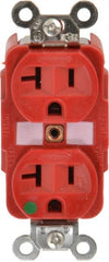 Hubbell Wiring Device-Kellems - 125 VAC, 20 Amp, 5-20R NEMA Configuration, Red, Hospital Grade, Self Grounding Duplex Receptacle - 1 Phase, 2 Poles, 3 Wire, Flush Mount, Tamper Resistant - Exact Tooling