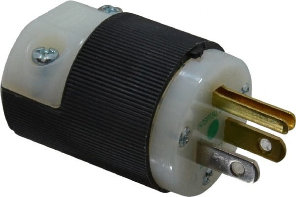 Hubbell Wiring Device-Kellems - 125 VAC, 15 Amp, 5-15P NEMA, Straight, Self Grounding, Hospital Grade Plug - 2 Pole, 3 Wire, 1 Phase, 1/2 hp, Nylon, Black, White - Exact Tooling