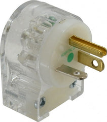 Hubbell Wiring Device-Kellems - 125 VAC, 20 Amp, 5-20P NEMA, Angled, Self Grounding, Hospital Grade Plug - 2 Pole, 3 Wire, 1 Phase, 1 hp, Nylon, Clear - Exact Tooling