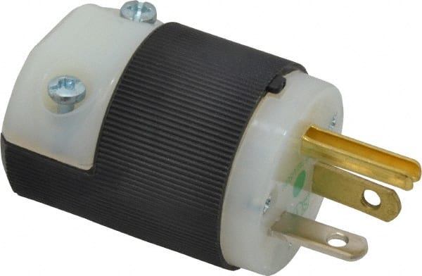 Hubbell Wiring Device-Kellems - 125 VAC, 20 Amp, 5-20P NEMA, Straight, Self Grounding, Hospital Grade Plug - 2 Pole, 3 Wire, 1 Phase, 1 hp, Nylon, Black, White - Exact Tooling