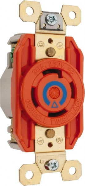 Hubbell Wiring Device-Kellems - 250 VAC, 30 Amp, 15-30R NEMA, Self Grounding Receptacle - 3 Poles, 4 Wire, Female End, Orange - Exact Tooling