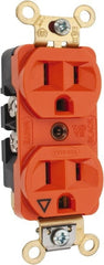 Hubbell Wiring Device-Kellems - 125 VAC, 15 Amp, 5-15R NEMA Configuration, Orange, Specification Grade, Isolated Ground Duplex Receptacle - 1 Phase, 2 Poles, 3 Wire, Flush Mount, Corrosion, Heat and Impact Resistant - Exact Tooling