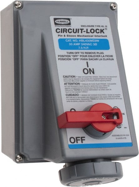 Hubbell Wiring Device-Kellems - 3 Phase, 250 VAC, 30 Amp, 7-1/2 hp, 4 Pin Configuration, Interlock Receptacle - 3 Poles, IEC 60309, Blue - Exact Tooling