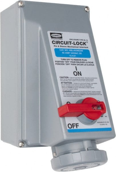 Hubbell Wiring Device-Kellems - 3 Phase, 250 VAC, 60 Amp, 15 hp, 4 Pin Configuration, Interlock Receptacle - 3 Poles, IEC 60309, Blue - Exact Tooling