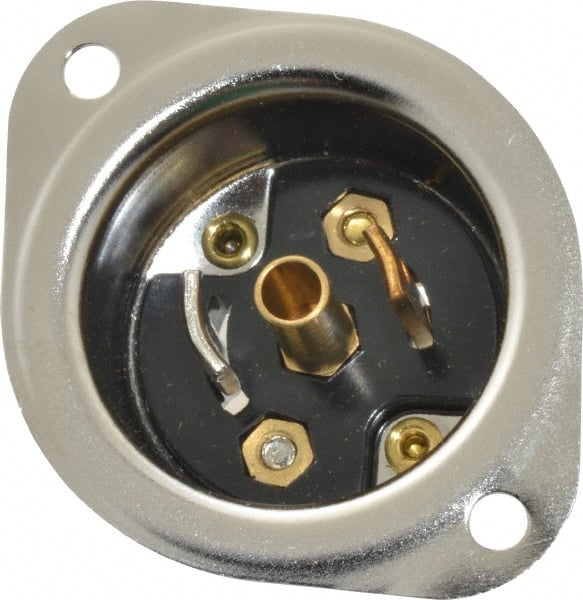 Hubbell Wiring Device-Kellems - 125 VAC, 15 Amp, ML-3R NEMA, Self Grounding Inlet - 2 Poles, 3 Wire, Male End, Black, Steel - Exact Tooling