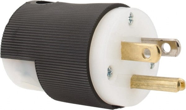 Hubbell Wiring Device-Kellems - 125 VAC, 15 Amp, 5-15P NEMA, Straight, Self Grounding, Commercial, Industrial Grade Plug - 2 Pole, 3 Wire, 1 Phase, 1/2 hp, Nylon, Black, White - Exact Tooling