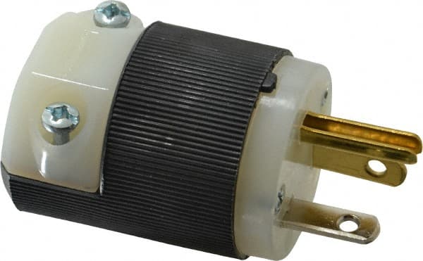 Hubbell Wiring Device-Kellems - 125 VAC, 20 Amp, 5-20P NEMA, Straight, Self Grounding, Commercial, Industrial Grade Plug - 2 Pole, 3 Wire, 1 Phase, 1 hp, Nylon, Black, White - Exact Tooling