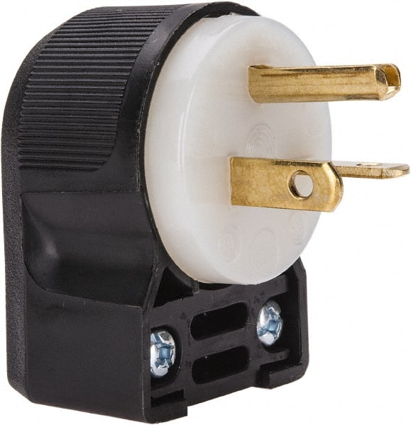 Hubbell Wiring Device-Kellems - 250 VAC, 20 Amp, 6-20P NEMA, Angled, Self Grounding, Commercial, Industrial Grade Plug - 2 Pole, 3 Wire, 1 Phase, 2 hp, Nylon, Black, White - Exact Tooling