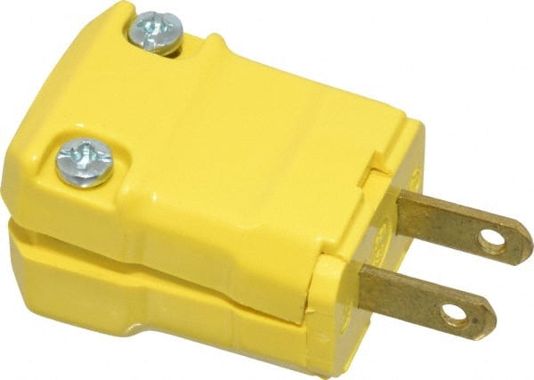 Hubbell Wiring Device-Kellems - 125 VAC, 15 Amp, 1-15P NEMA, Valise, Ungrounded, Commercial, Industrial Grade Plug - 2 Pole, 2 Wire, 1 Phase, 1/2 hp, Nylon, Yellow - Exact Tooling