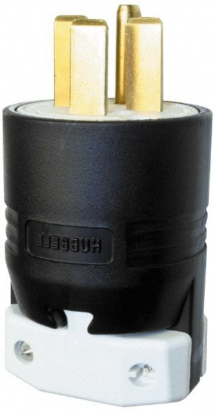Hubbell Wiring Device-Kellems - 250 VAC, 30 Amp, 15-30P NEMA, Straight, Self Grounding, Commercial, Industrial Grade Plug - 3 Pole, 4 Wire, 3 Phase, 3 hp, Nylon, Black, White - Exact Tooling